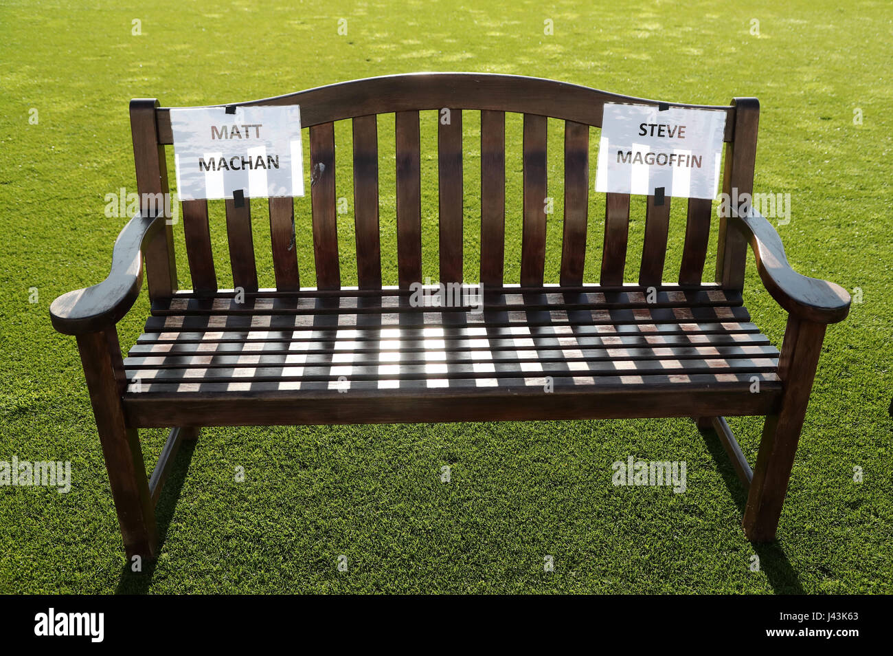 Benches with names on during Sussex Media Day Stock Photo - Alamy