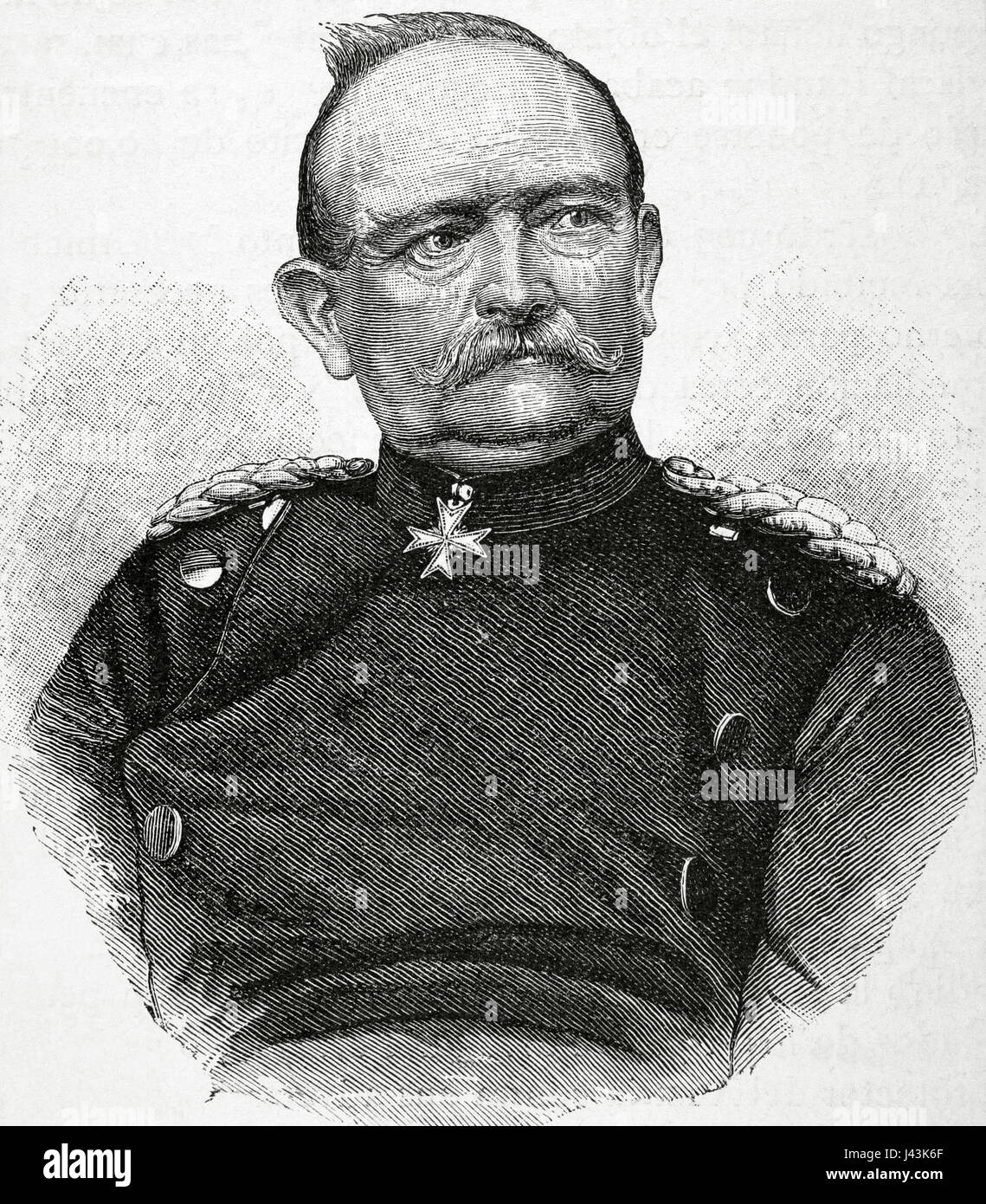 Eduard von Fransecky (1807-1890). Prussian general. Portrait. Engraving by R. Cremer. 'Historia Univeersal', 1883. Stock Photo