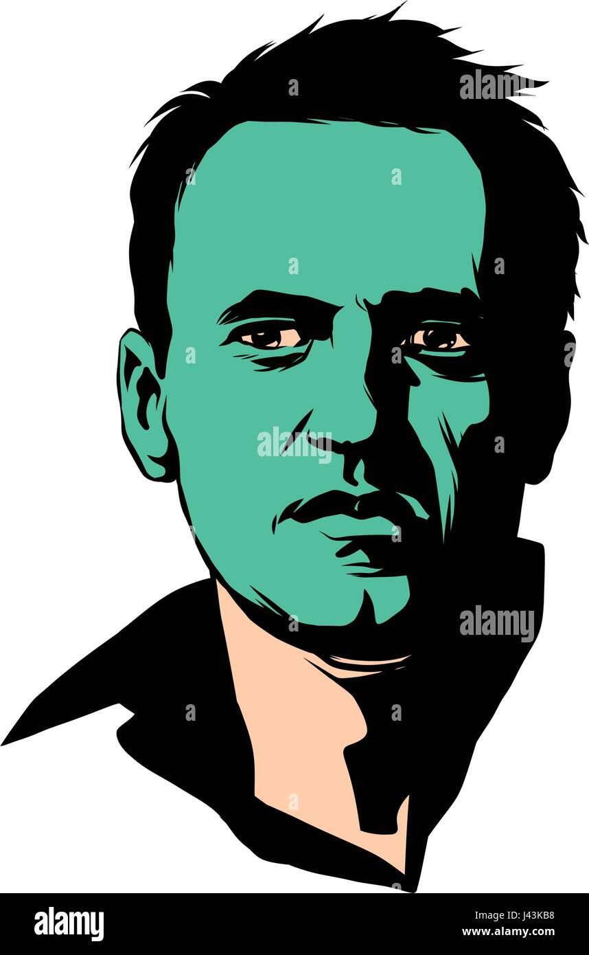 politician Alexei Navalny with a green face. Comic cartoon style pop art retro color vector illustration Stock Vector