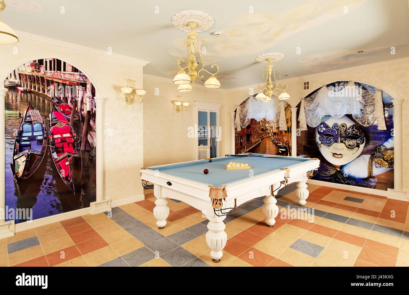 Classical pool room interior with paintings Stock Photo - Alamy