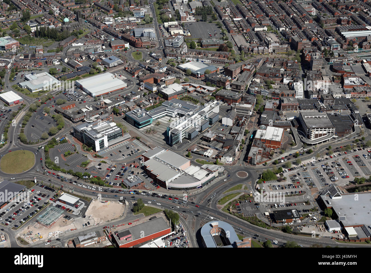 aerial view of St Helens town centre, UK Stock Photo