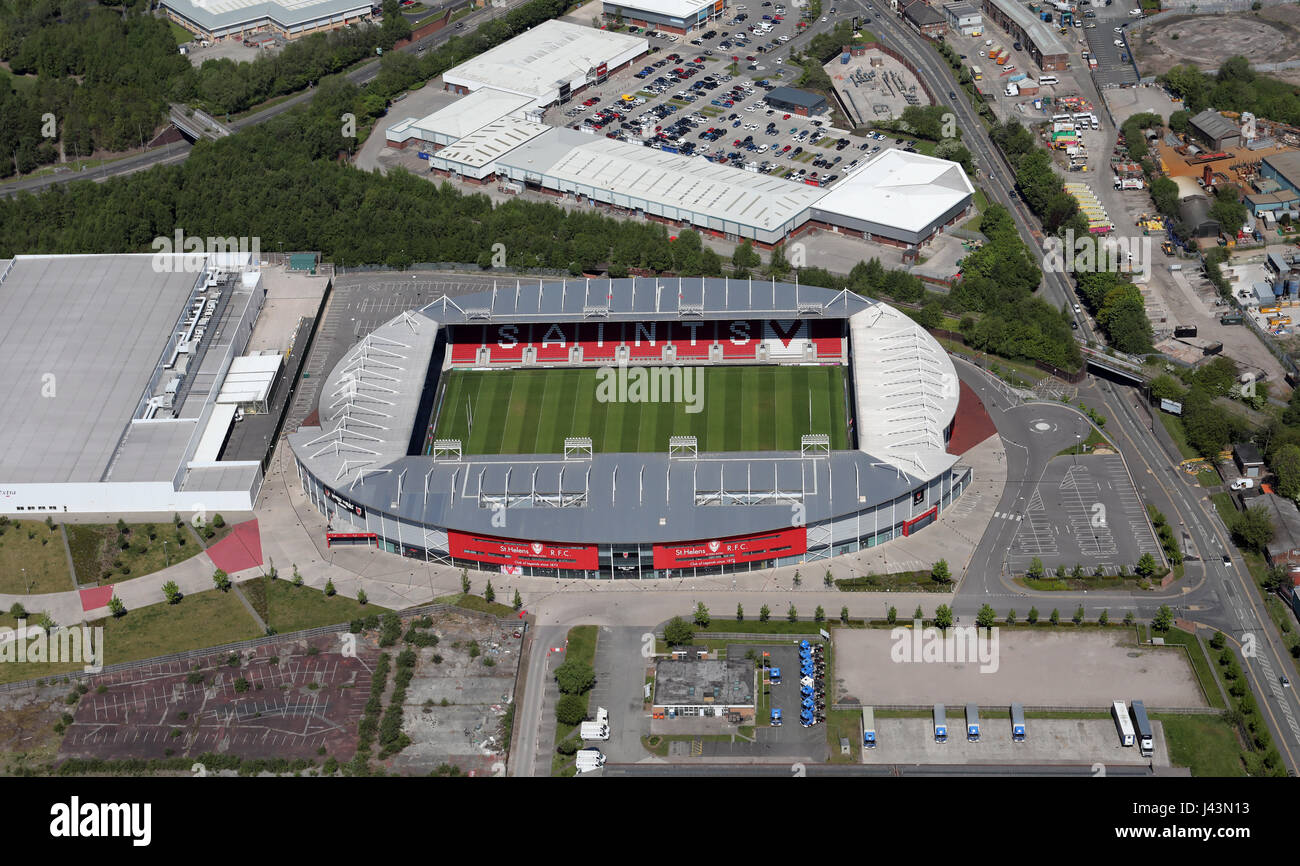 aerial view of St Helens Rugby League Ground, UK Stock Photo
