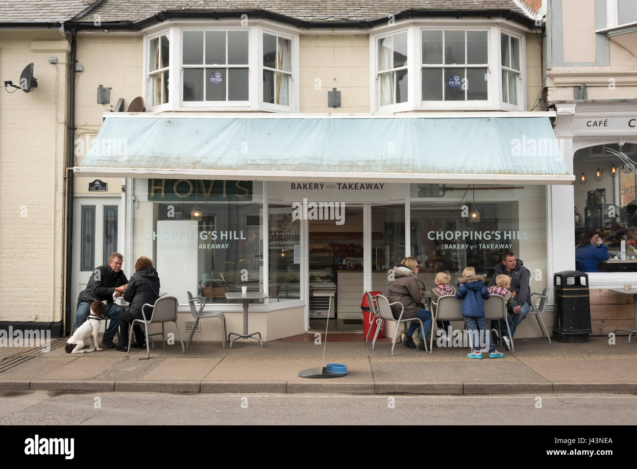 Choppings Hill Bakery, cafe and restaurant Aldeburgh Suffolk with people sitting at tables outside al fresco Stock Photo