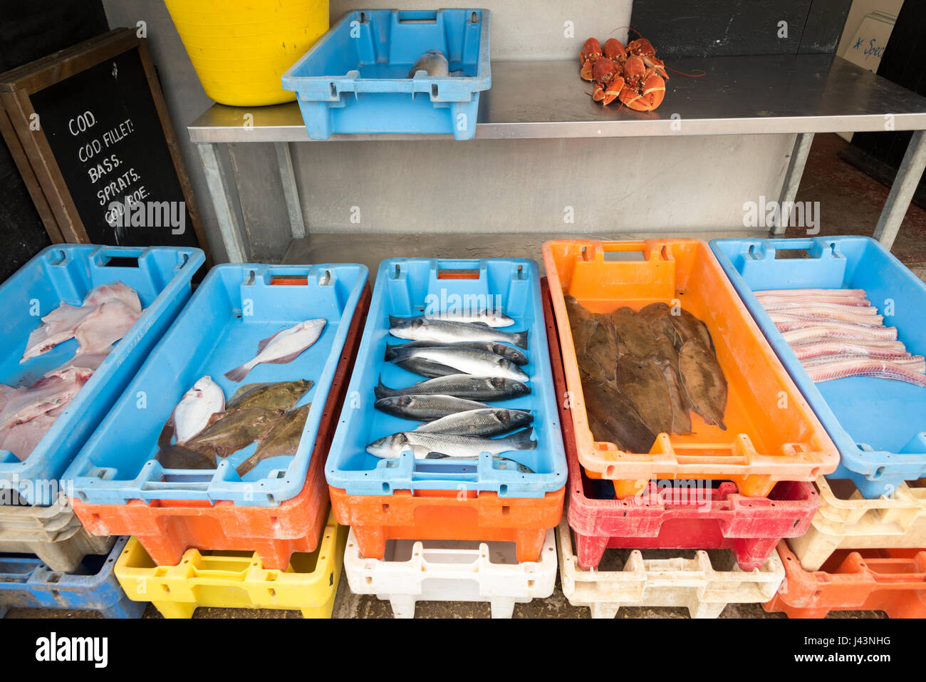 Fresh fish for sale at a fishermans hut or shed or fish shop on the ...