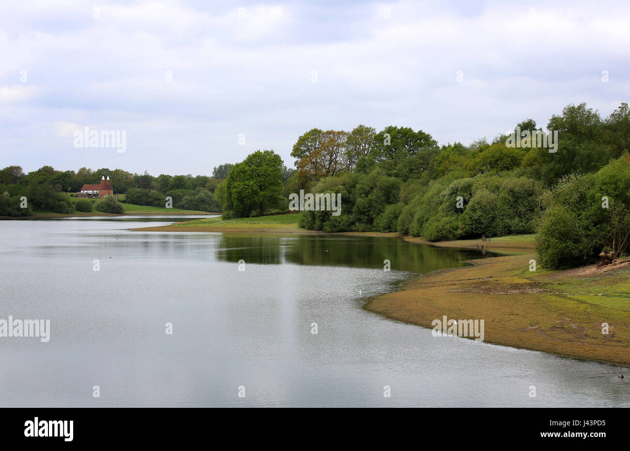 The low water level at Bewl Water reservoir near Lamberhurst in Kent as