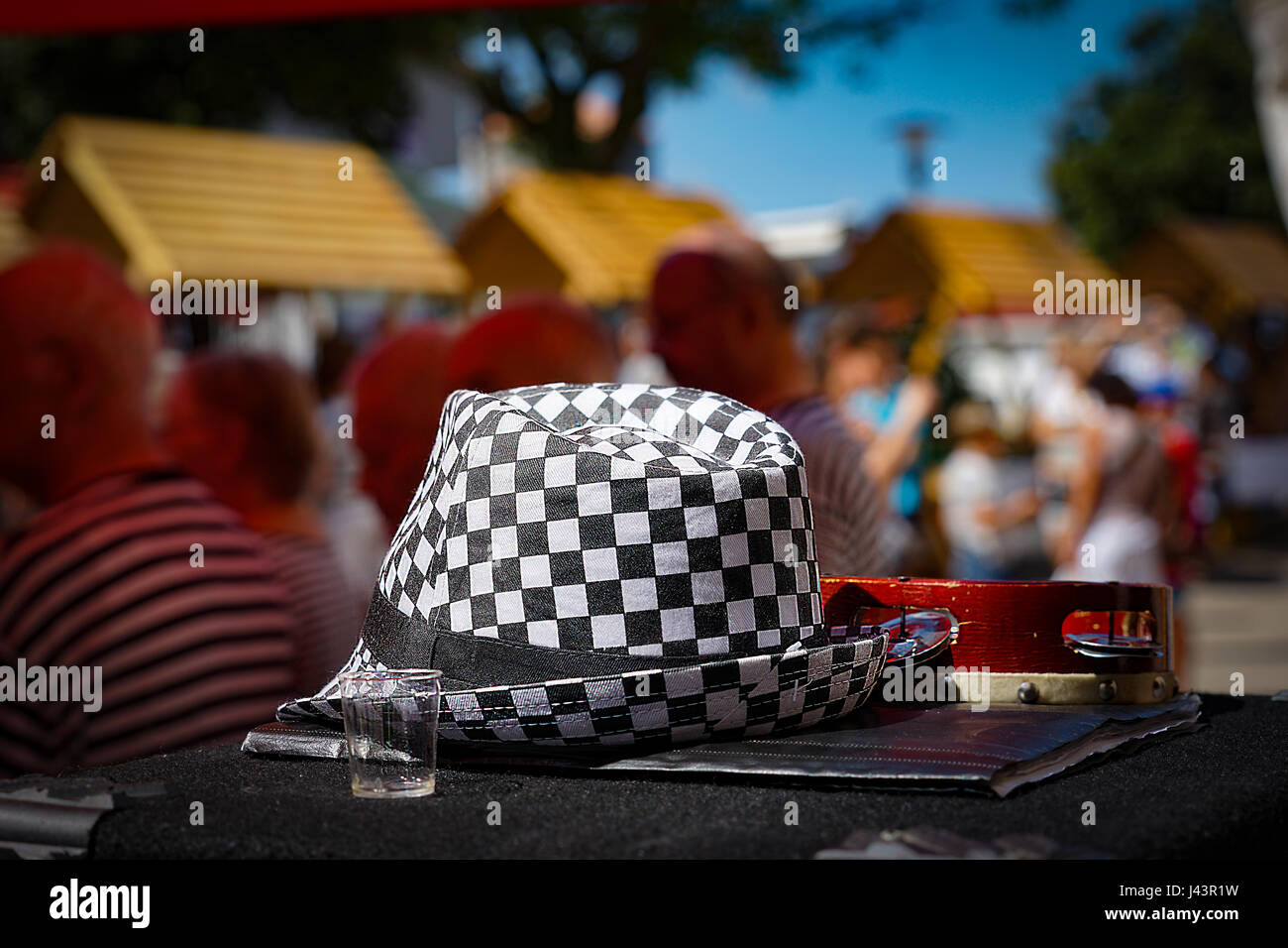Black and White hat and tambourine on , Croatia Stock Photo