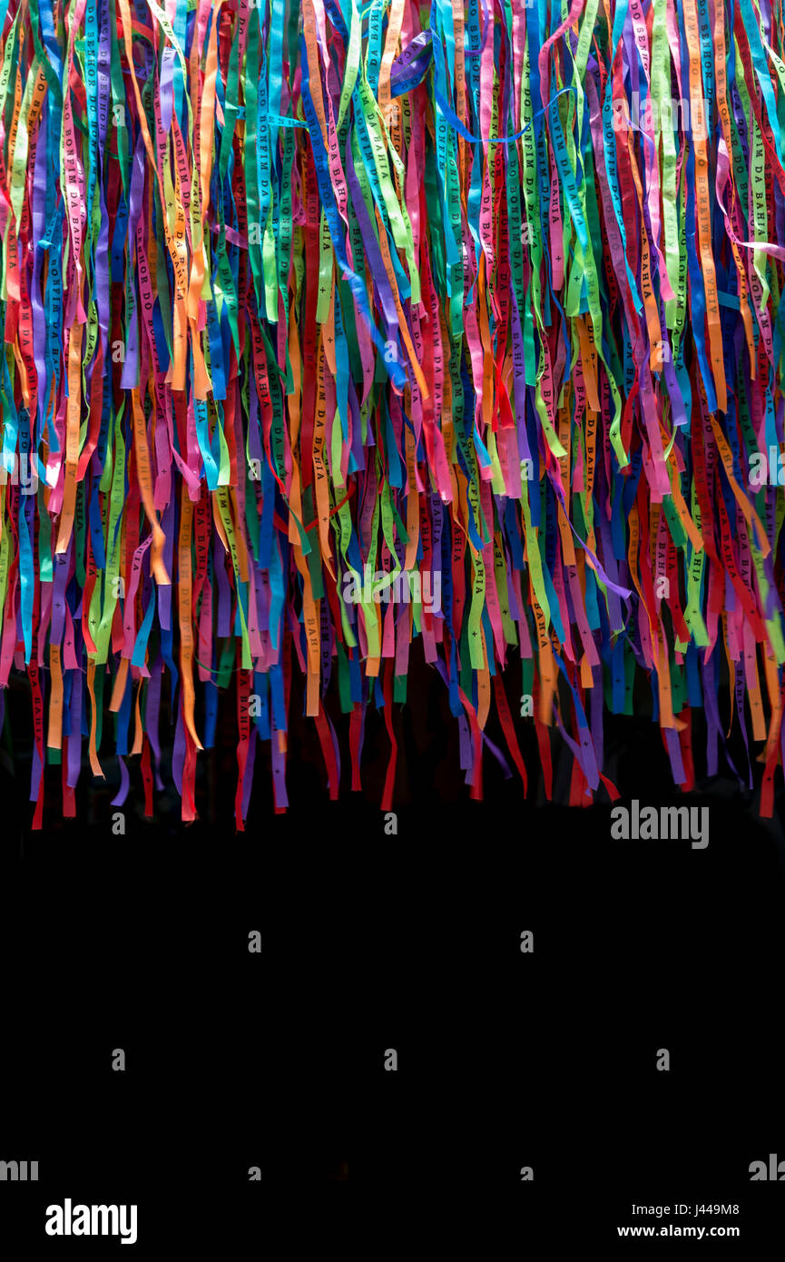 Background of colorful Brazilian wish ribbons in Salvador, Bahia ...