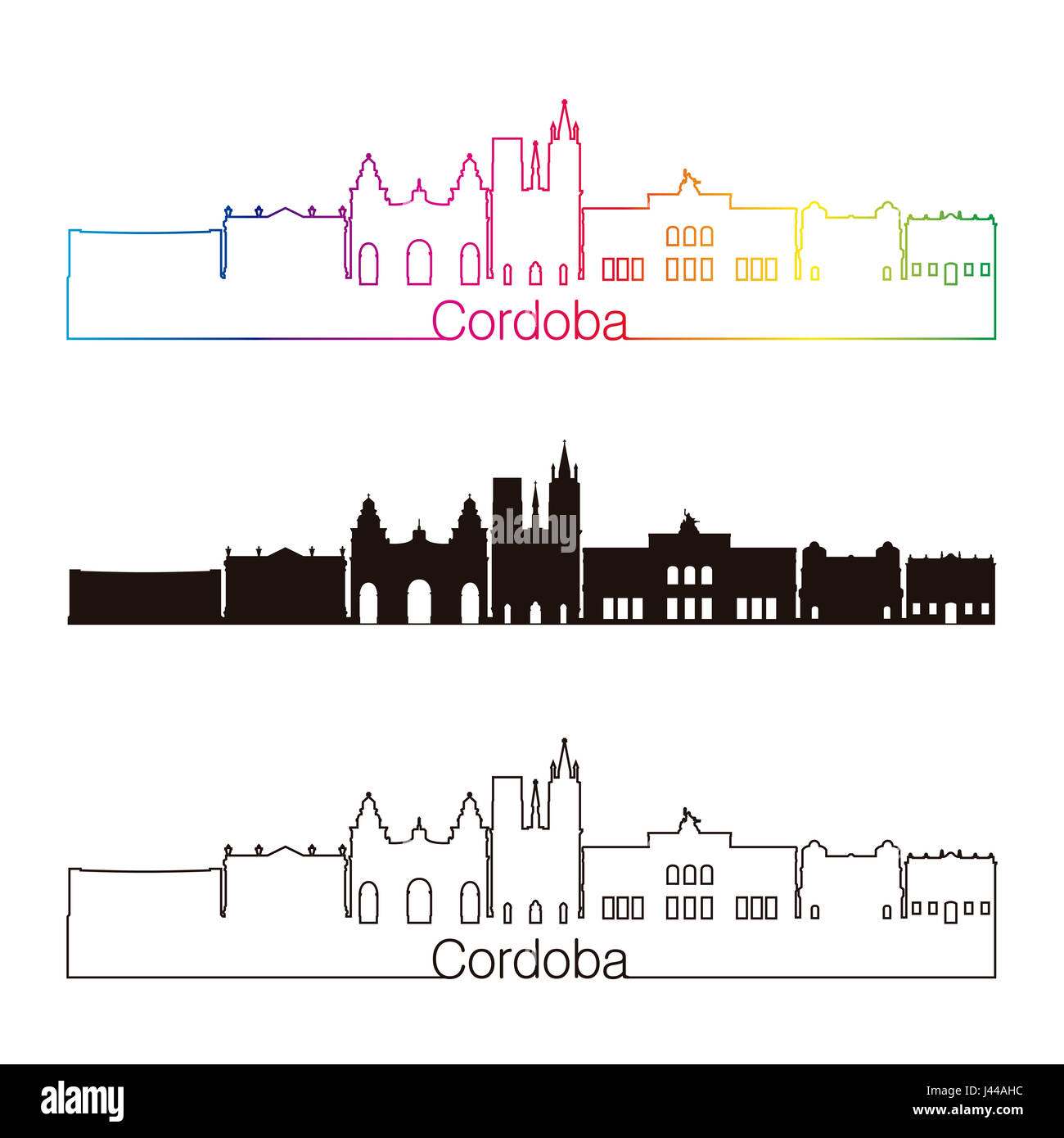 Cordoba AR skyline linear style with rainbow in editable vector file Stock Photo