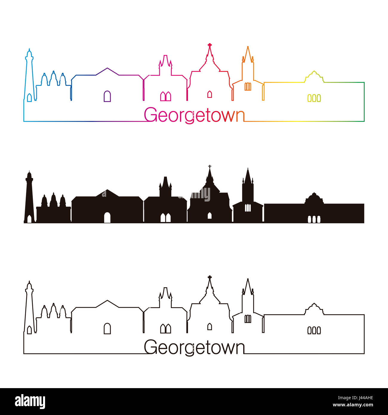Georgetown skyline linear style with rainbow in editable vector file Stock Photo