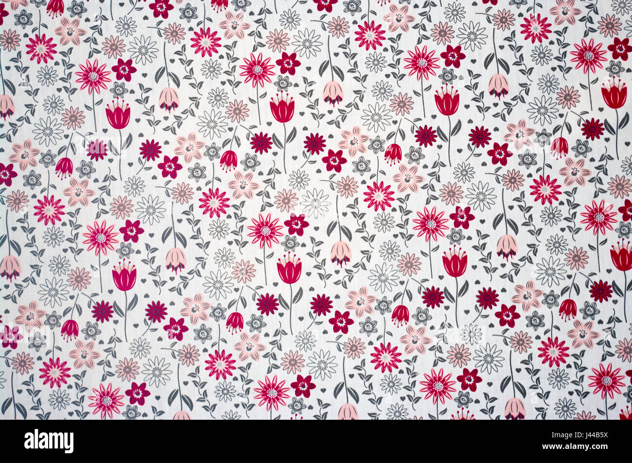Pink Red and Black Floral Repetative Pattern On a White Background Stock Photo