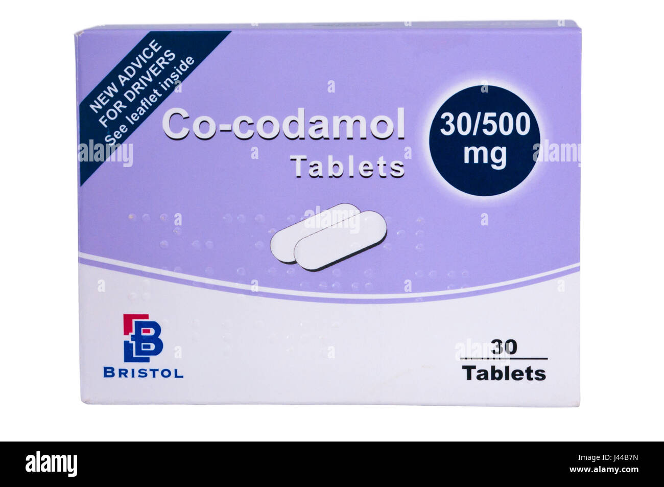 Box Of 30 Bristol 30mg 500mg Tablets Codeine Phosphate Paracetamol Co Cocodamol Painkillers Stock Photo