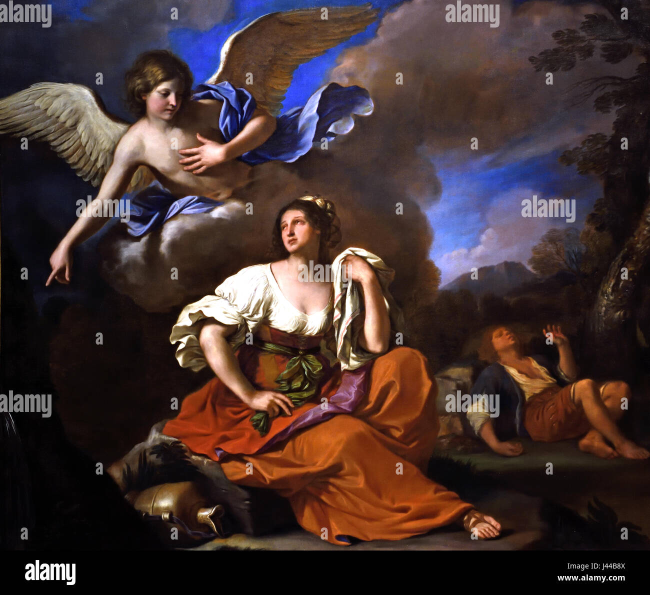 The Angel appears to Hagar and Ishmael 1652-3 by Guercino 1591 - 1666 Italy Italian ( Old Testament (Genesis 16 and 21). Abraham has a child called Ishmael by Hagar, the Egyptian maidservant of his aged and barren wife, Sara. ) Stock Photo