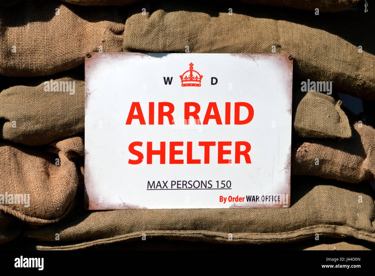 A World War 2 Air Raid Shelter Sign at the 2017 Westbury Transport and Vintage Gathering, Bratton, Wiltshire, United Kingdom. Stock Photo