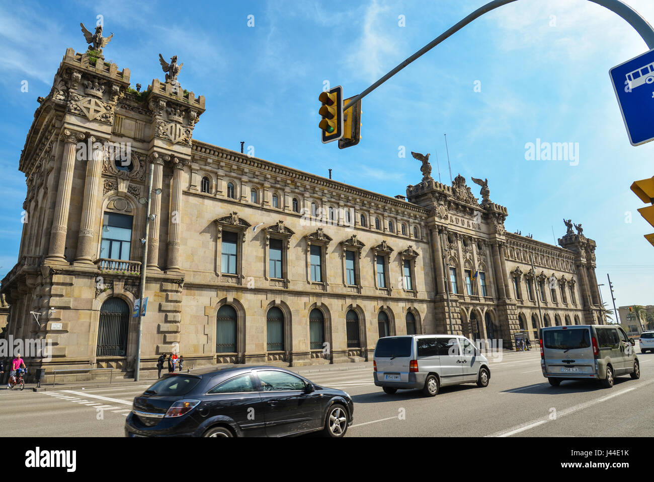BARCELONA, SPAIN - April 15, 2017: Architecture, classic style, Custom building, Edificio de la Aduana del Puerto, by Enric Sagnier i Villavecchia and Stock Photo