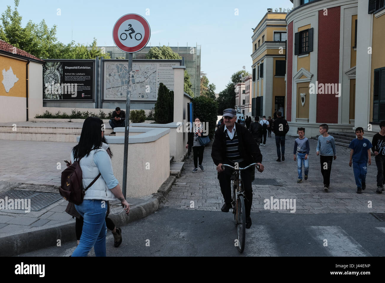 Albanians roam the streets of the capital city Tirana. Albania has a