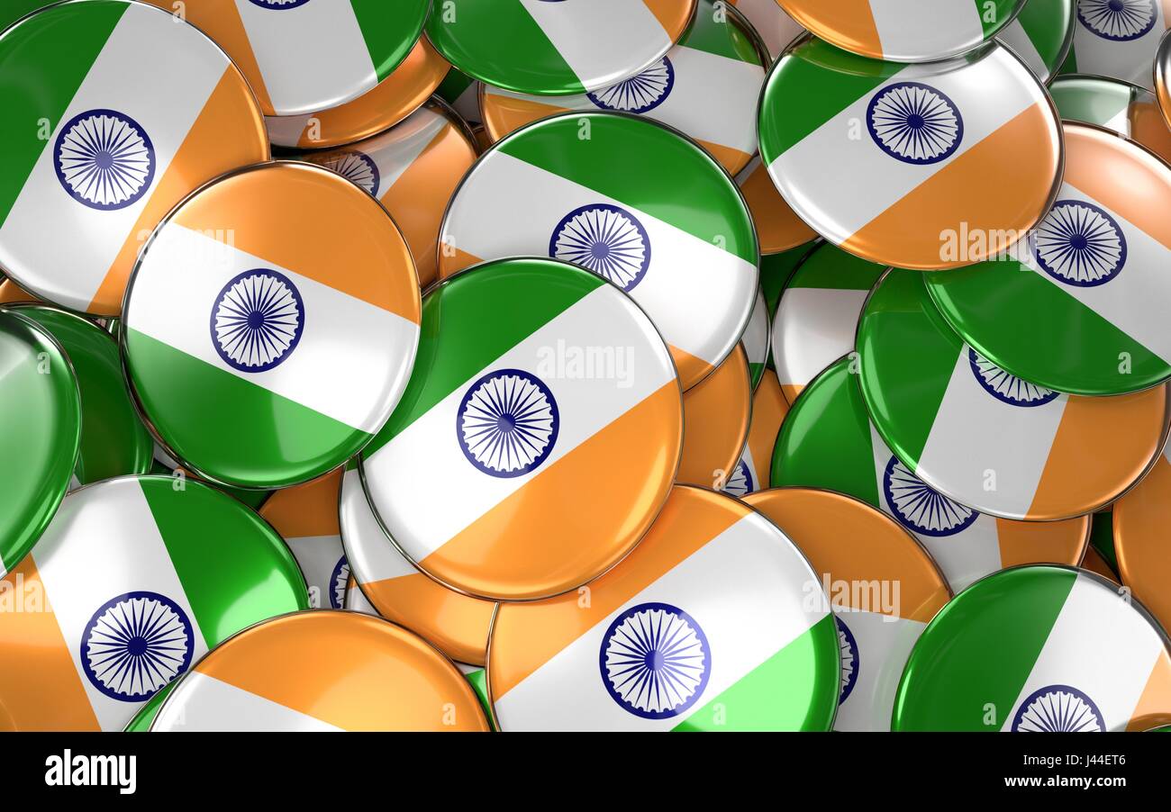 India Using Button India Badges Background - Pile of Indian Flag Buttons. 3D Rendering ...