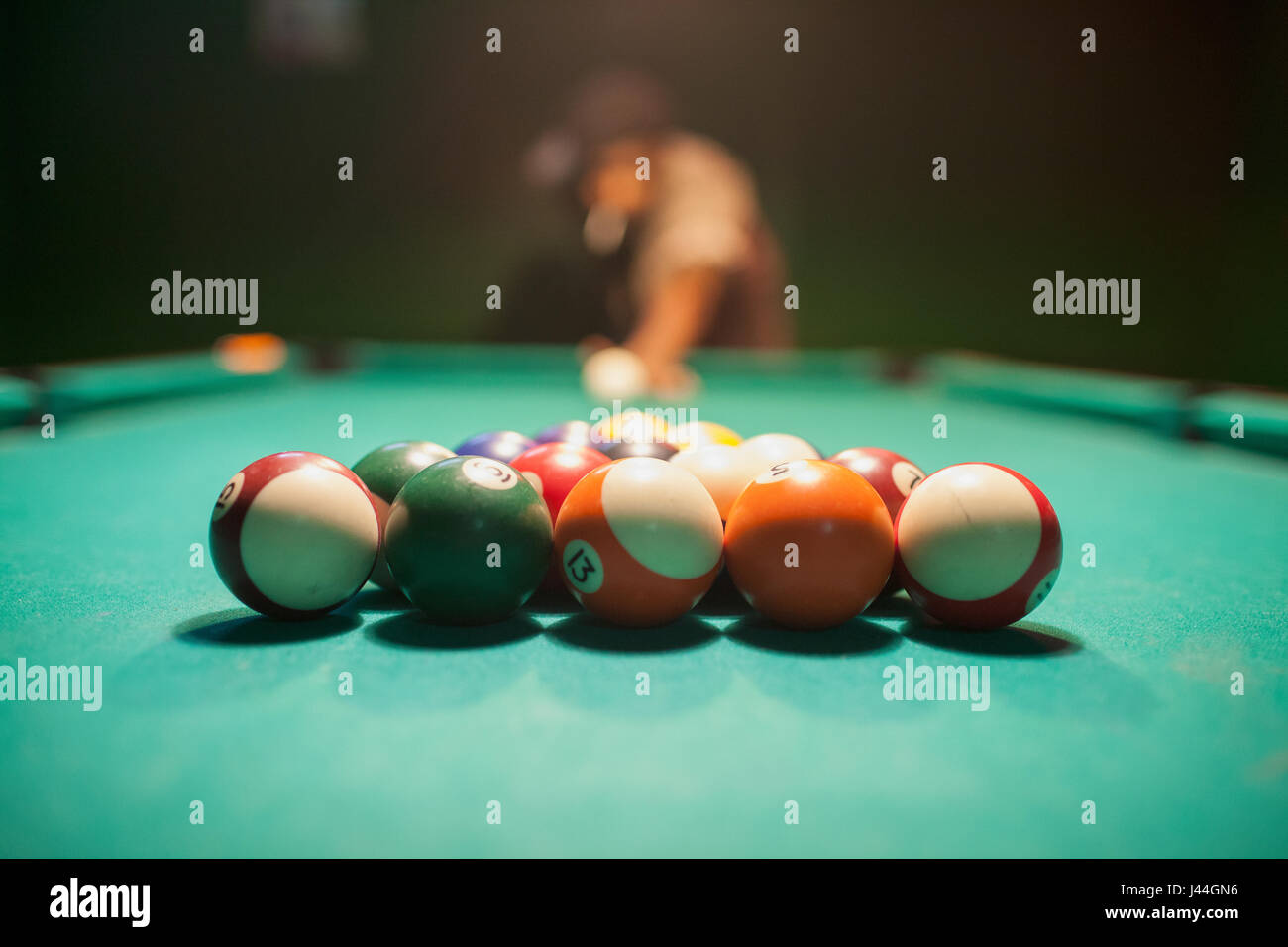 Pool balls on a pool table. Stock Photo