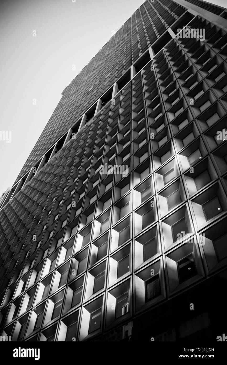 Black and white skyscraper New York Downtown facade stone glass Stock Photo