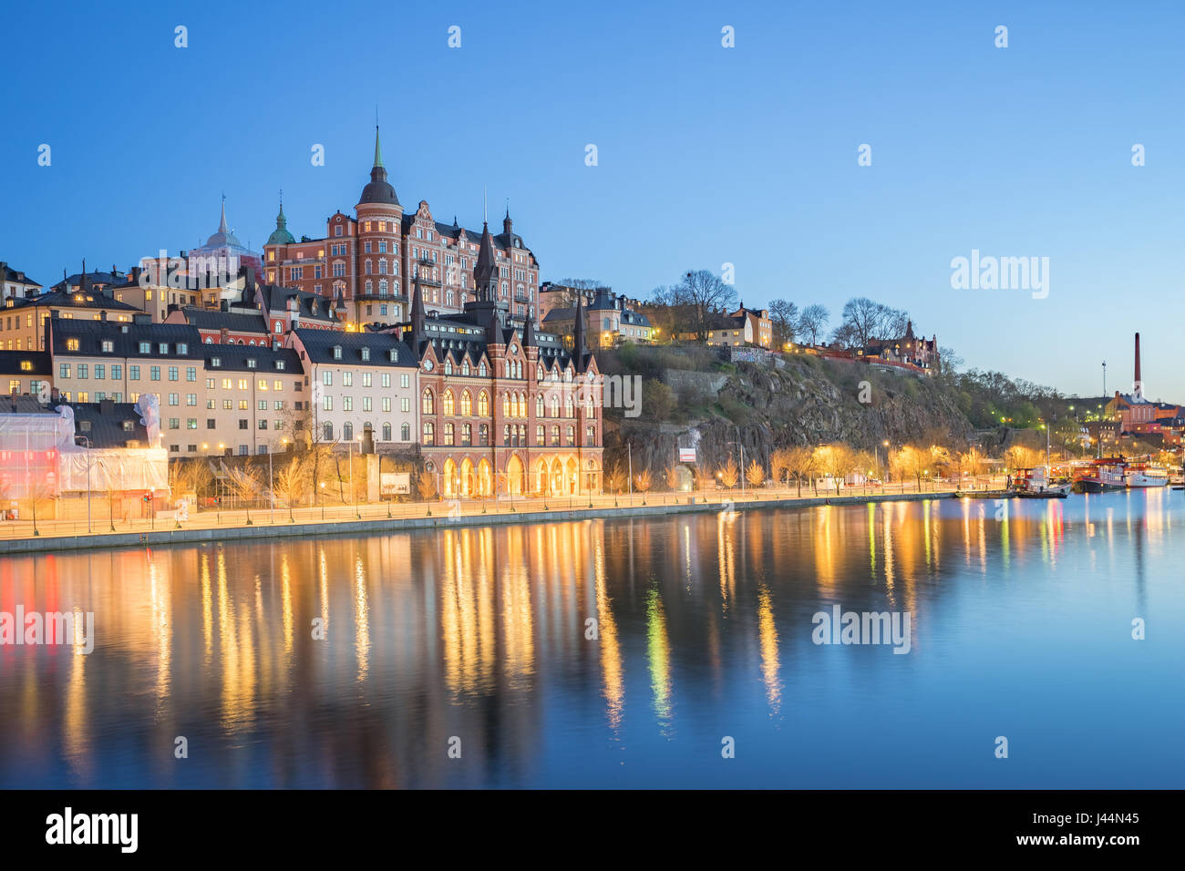 View of Stockholm city skyline at night in Sweden Stock Photo