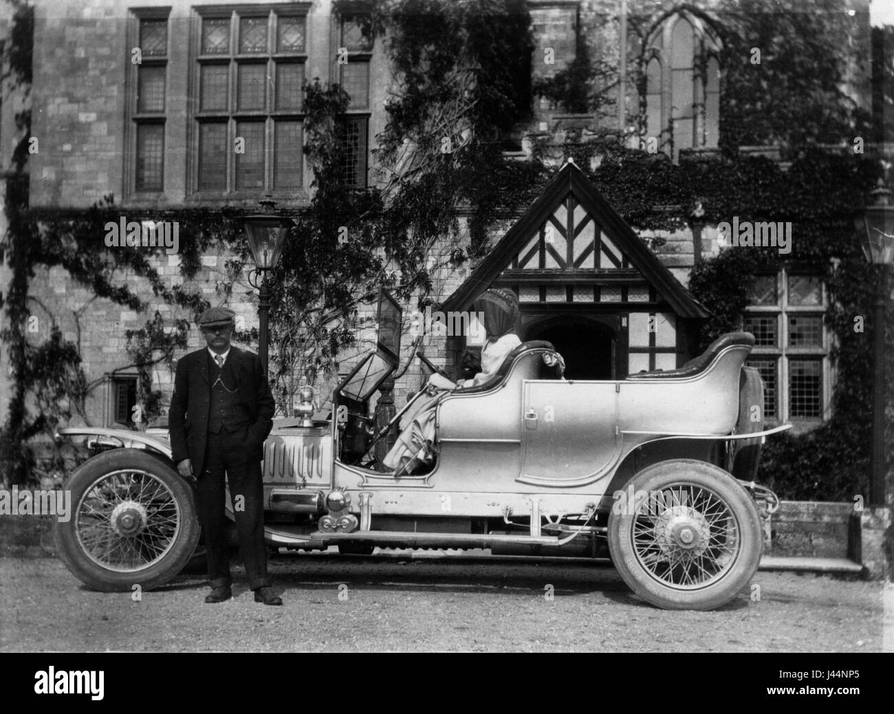 John Scott Montagu with Rolls Royce outside Palace House circa 1909 Stock Photo