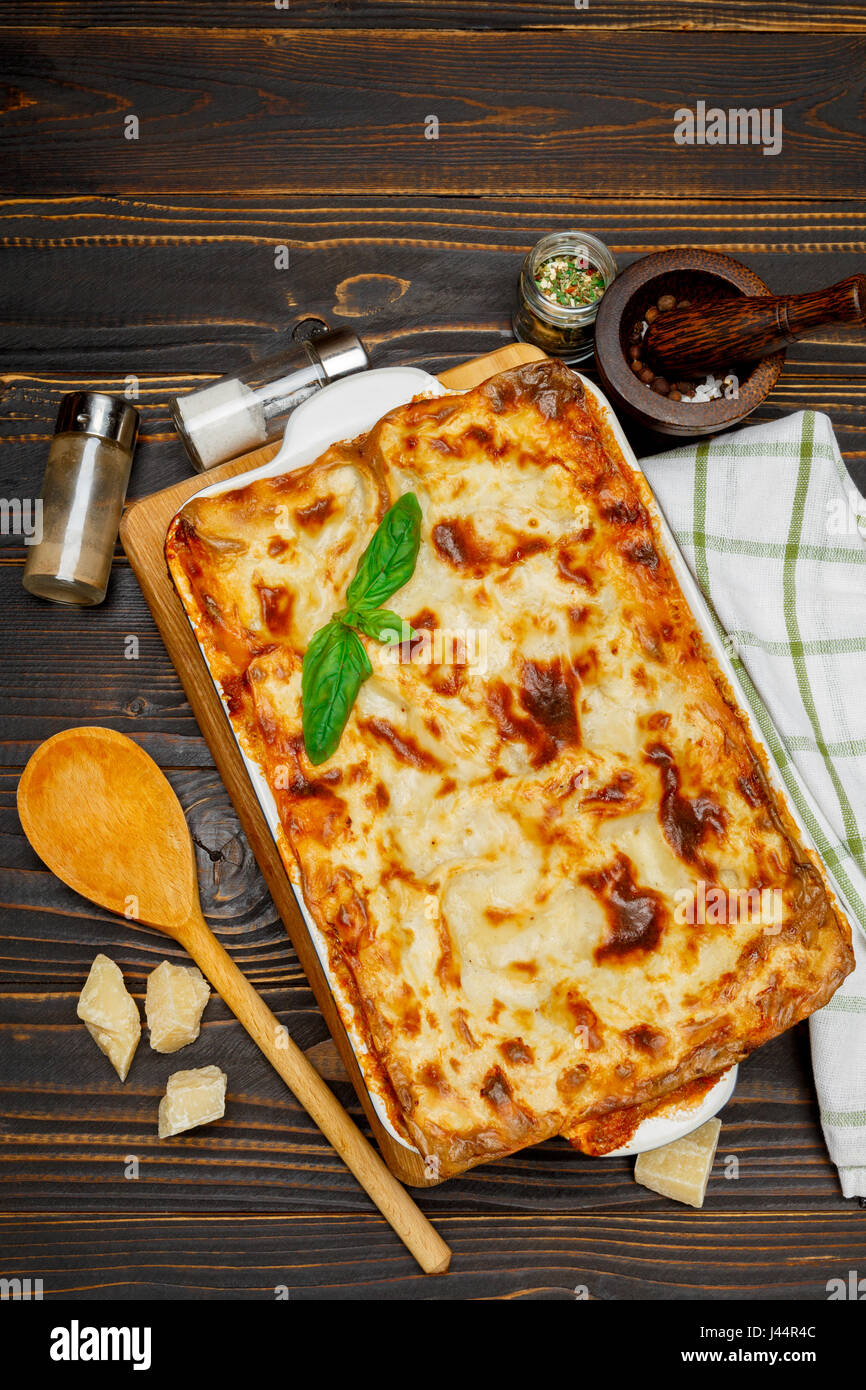 Lasagna in baking dish Stock Photo Alamy