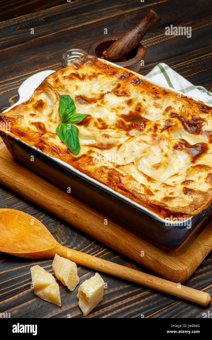 Lasagna in baking dish Stock Photo - Alamy