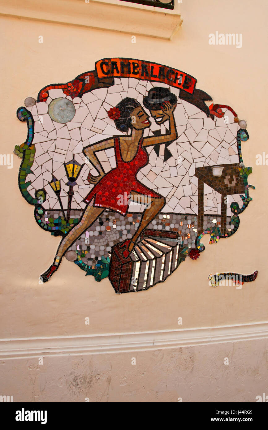 Tango dancers on a mosaic mural, in the San Telmo district of Buenos Aires, Argentina. Stock Photo