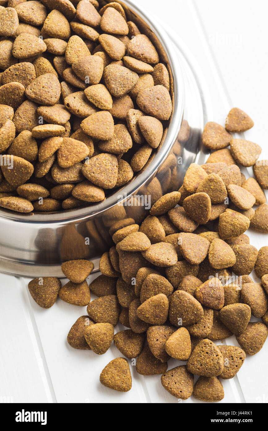 Dry kibble dog food in metal bowl Stock Photo Alamy