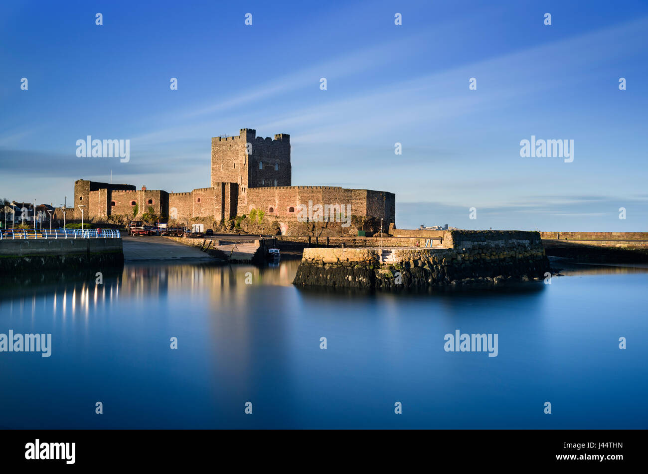 Carrickfergus Castle and harbour on Belfast Lough County Antrim coast Northern Ireland Stock Photo