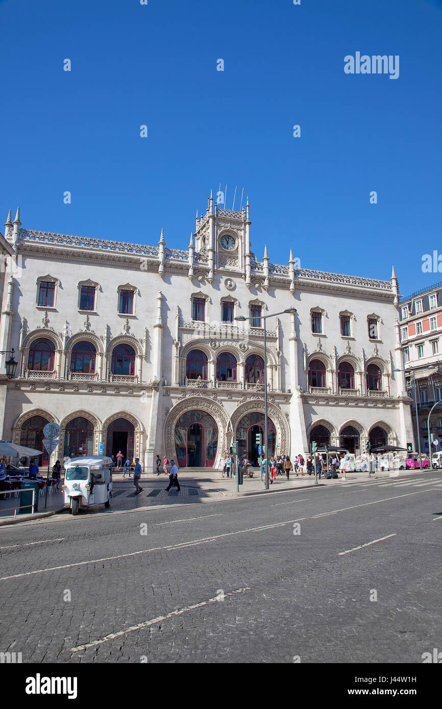 Portugal, Estredmadura, Lisbon, Baixa, Ornate entrance to Rossio railway station. Stock Photo