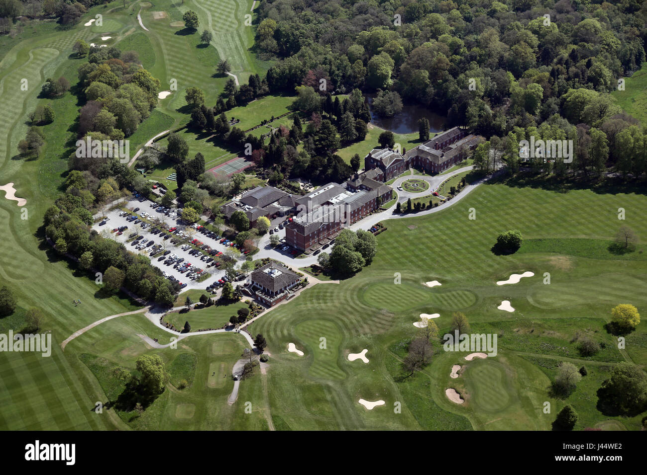 aerial view of a golf course near Alderley Edge, Cheshire, UK Stock Photo