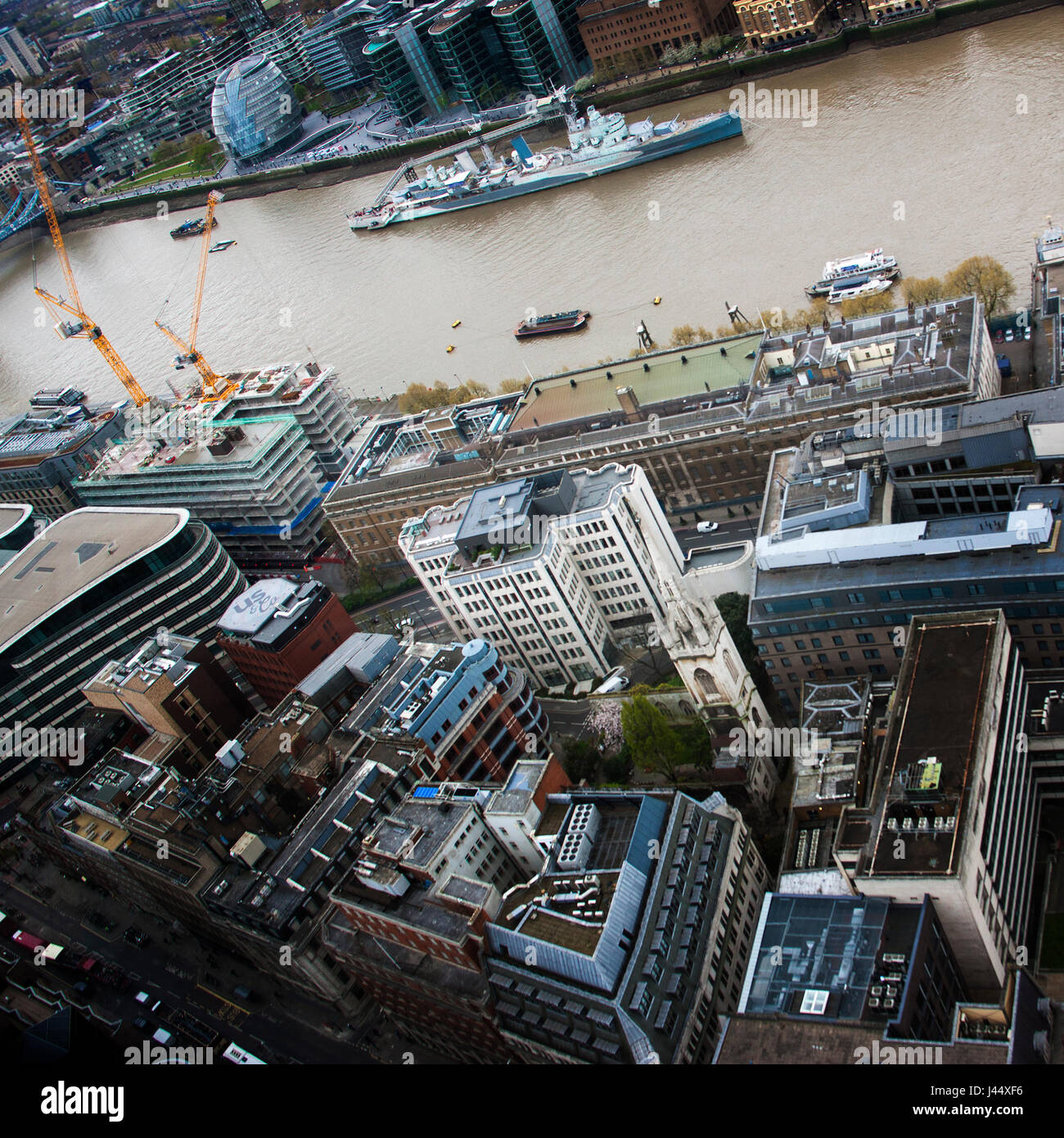 ariel view of HMS Belfast and the riverThames Stock Photo