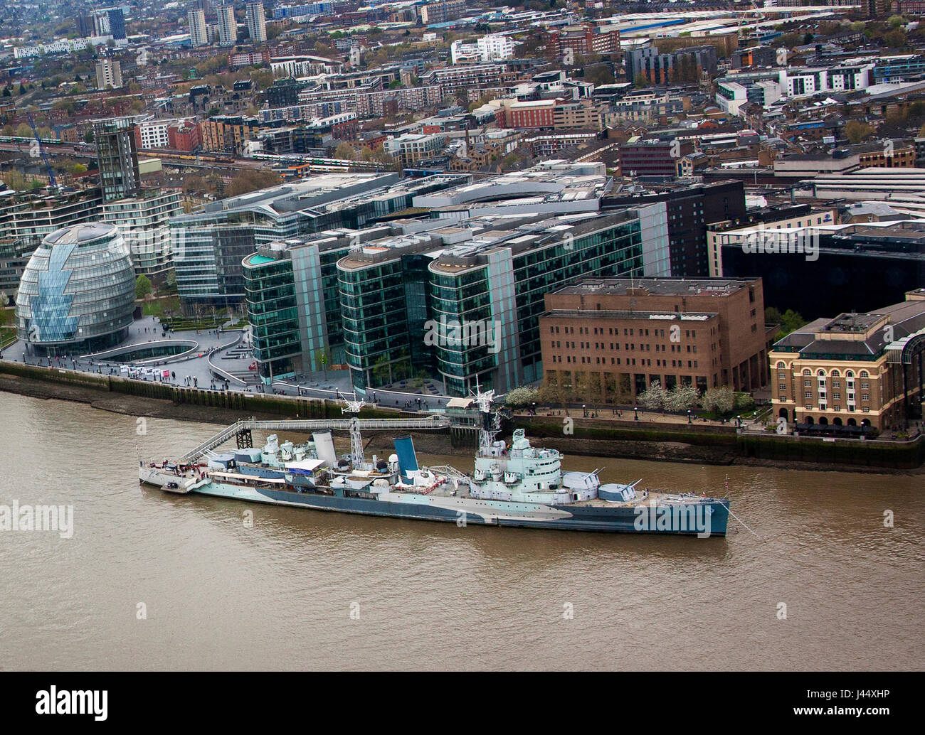 ariel view of HMS Belfast and the riverThames Stock Photo