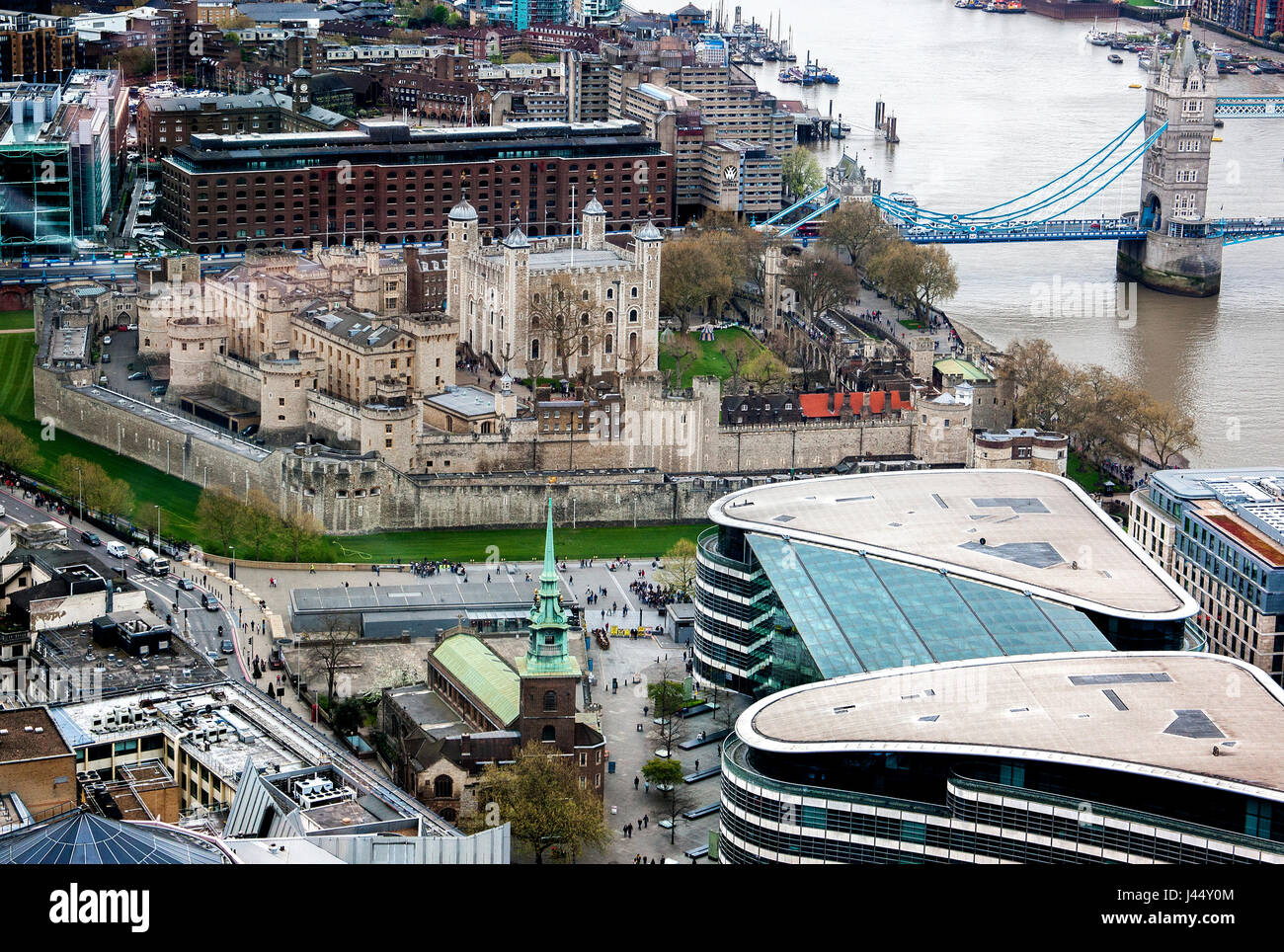 the tower of London seen from above taken on the viewing platform at the Walkie talkie building Stock Photo