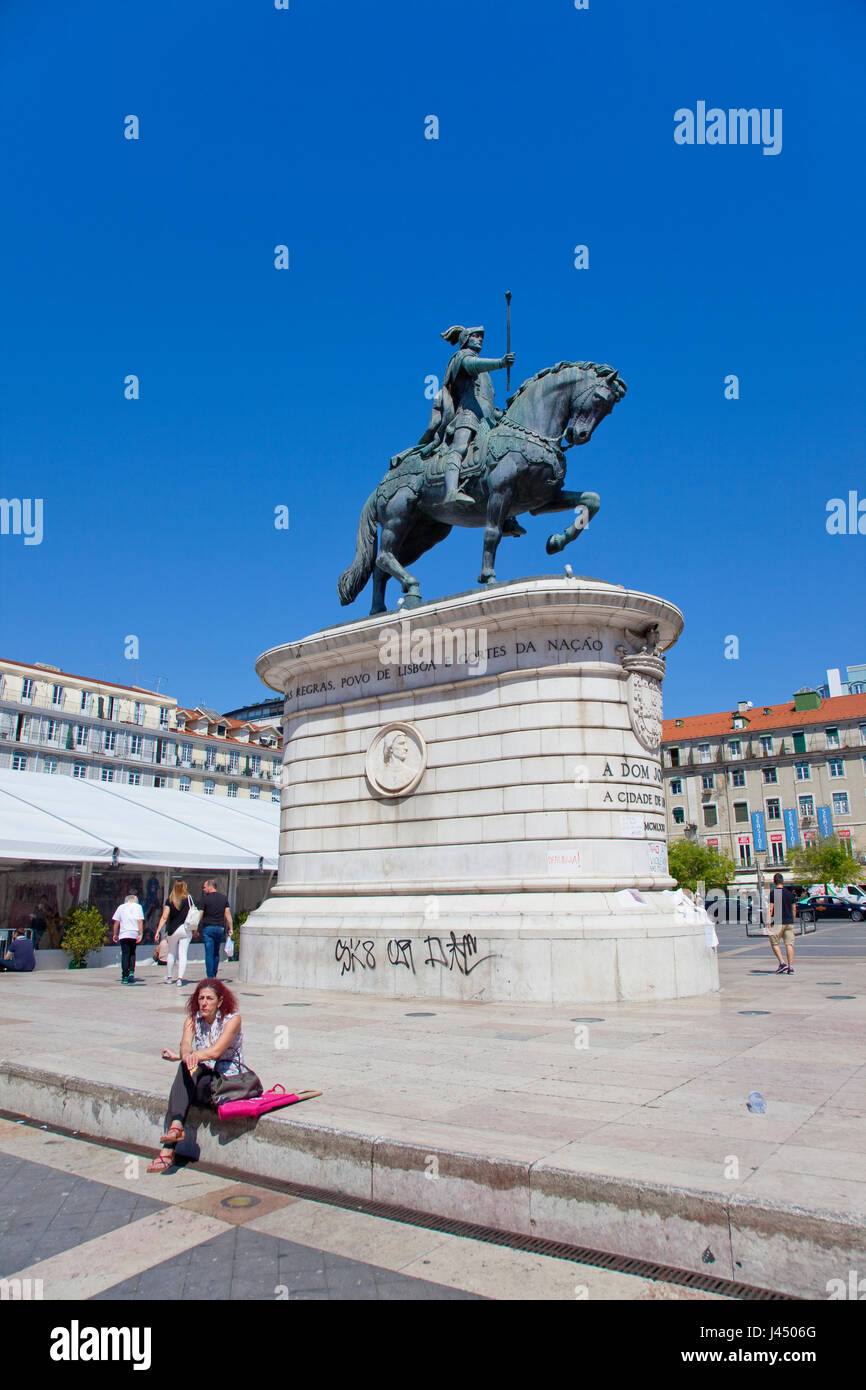 Portugal, Estredmadura, Lisbon, Baixa, Praca da Figueira, Esquestrian statue of Dom Joao. Stock Photo