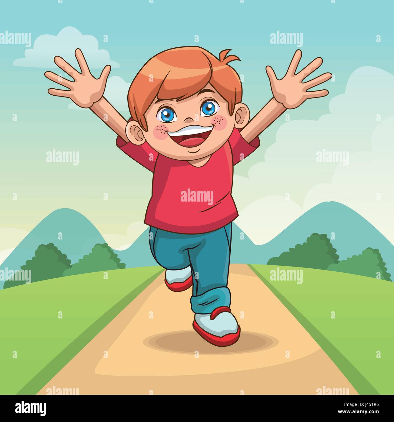 happy children day. cartoon boy with landscape road design Stock Vector  Image \u0026 Art - Alamy, image size:1300x1390