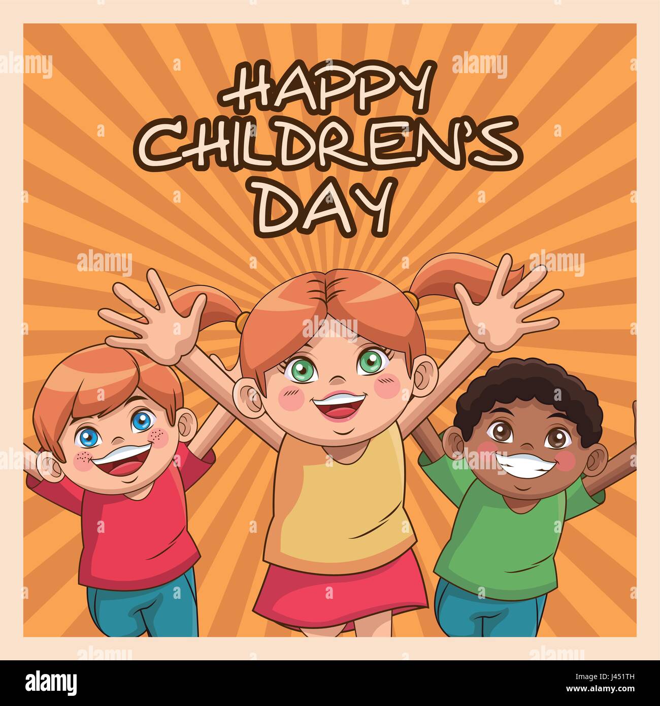 happy children day card. cute girl and boys cheerful design Stock ...
