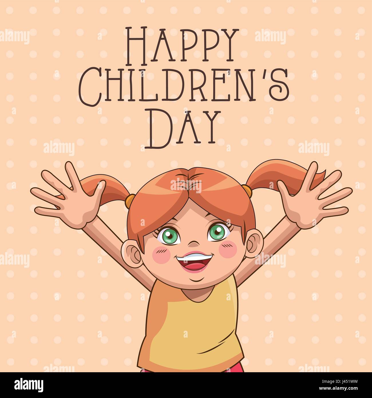 happy children day card. cute girl hair ponytails funny Stock Vector Image  & Art - Alamy