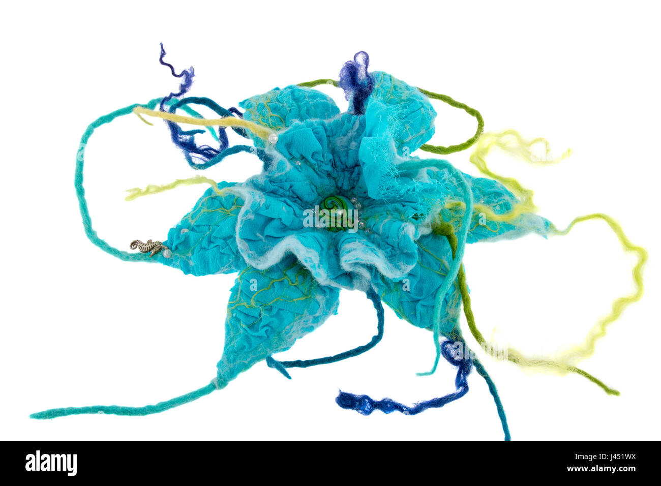 a Marine blue flower made from wool Stock Photo