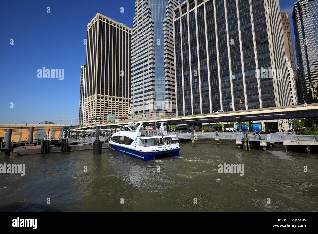 NYC Ferry at pier 11 in Lower Manhattan, New York City Stock Photo