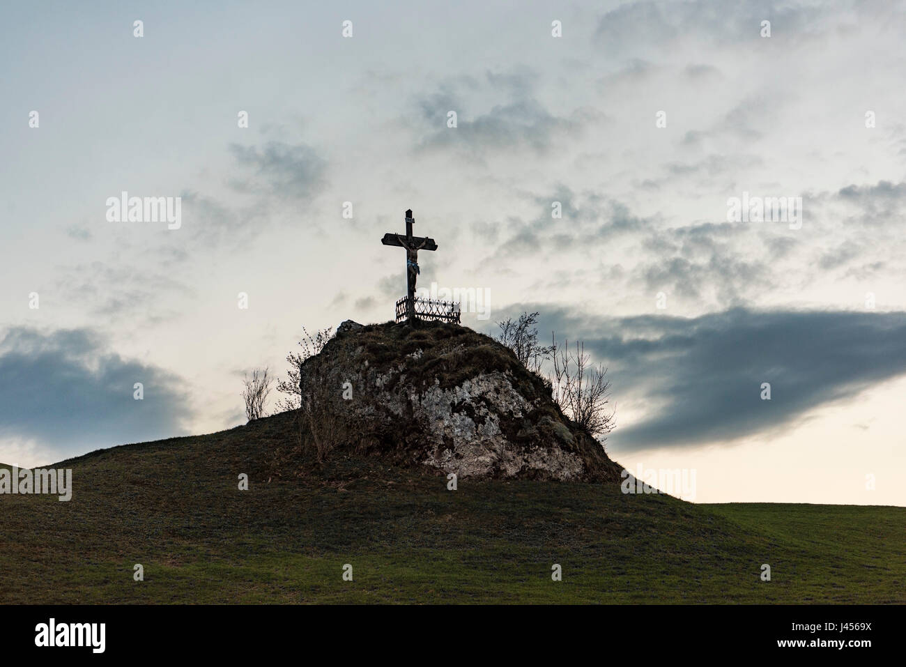 A Holy cross in a rural landscape of the area surrounding the Swiss town of Appenzell, Switzerland. Derek Hudson / Alamy Stock Photo Stock Photo