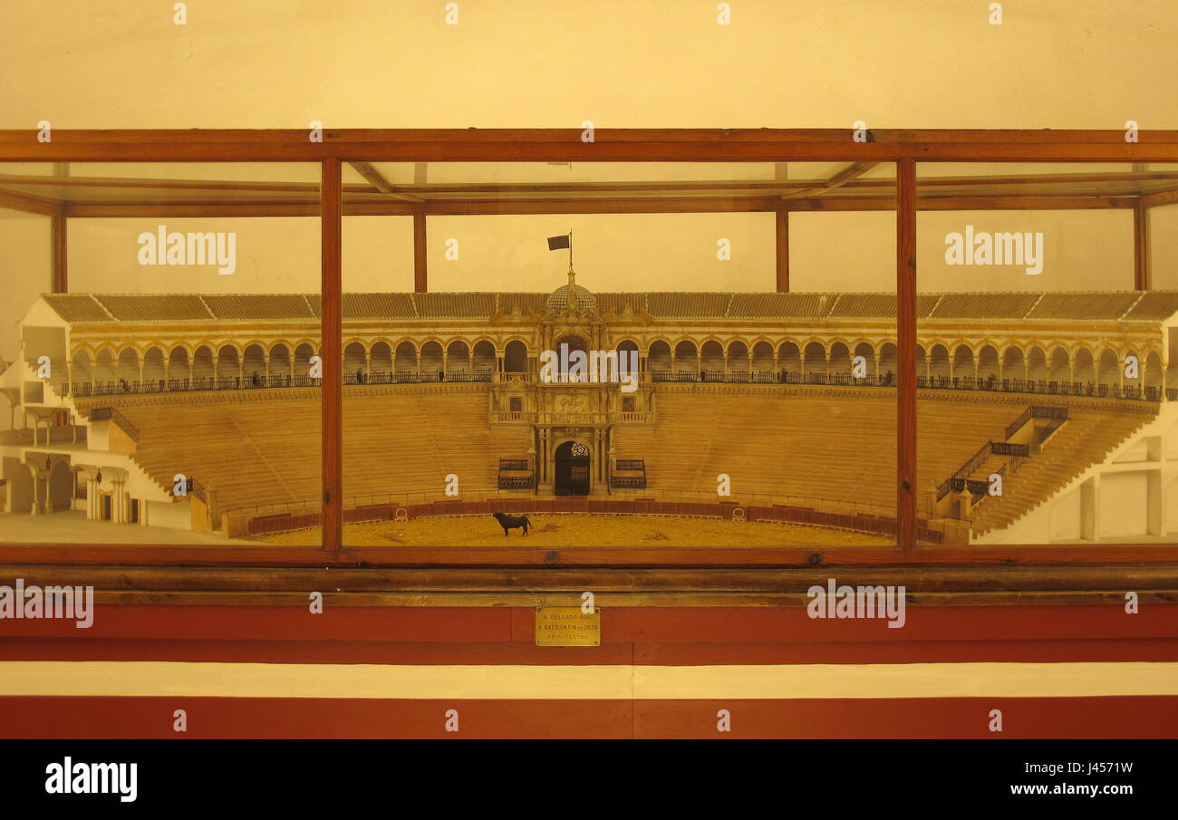 Model of Plaza de Toros de la Real Maestranza de Caballeria de Seville, bullfight arena, Andalusia, Seville province, Spain, Europe Stock Photo