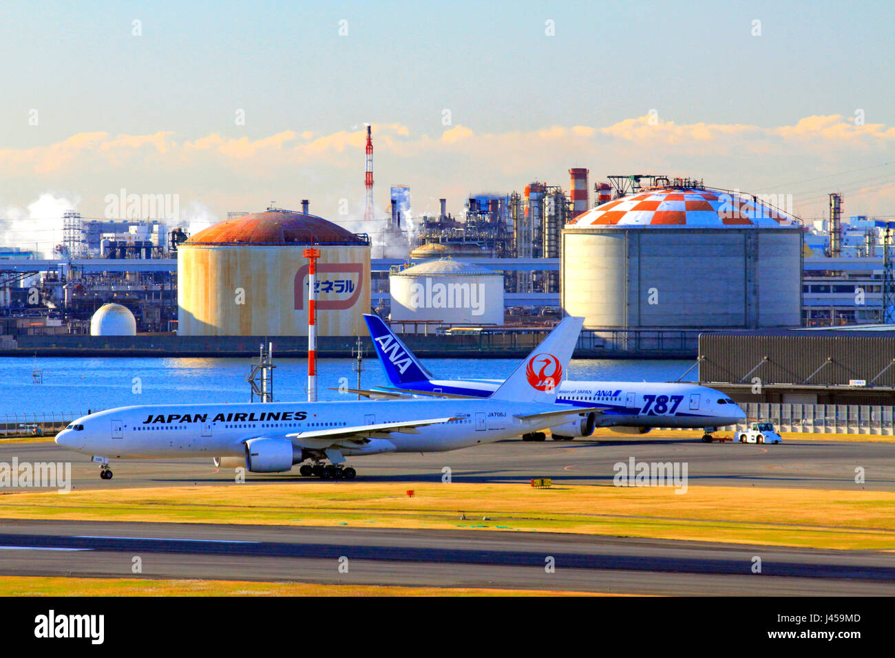 Haneda Airport Kawasaki Industrial District in the Background Tokyo Japan Stock Photo