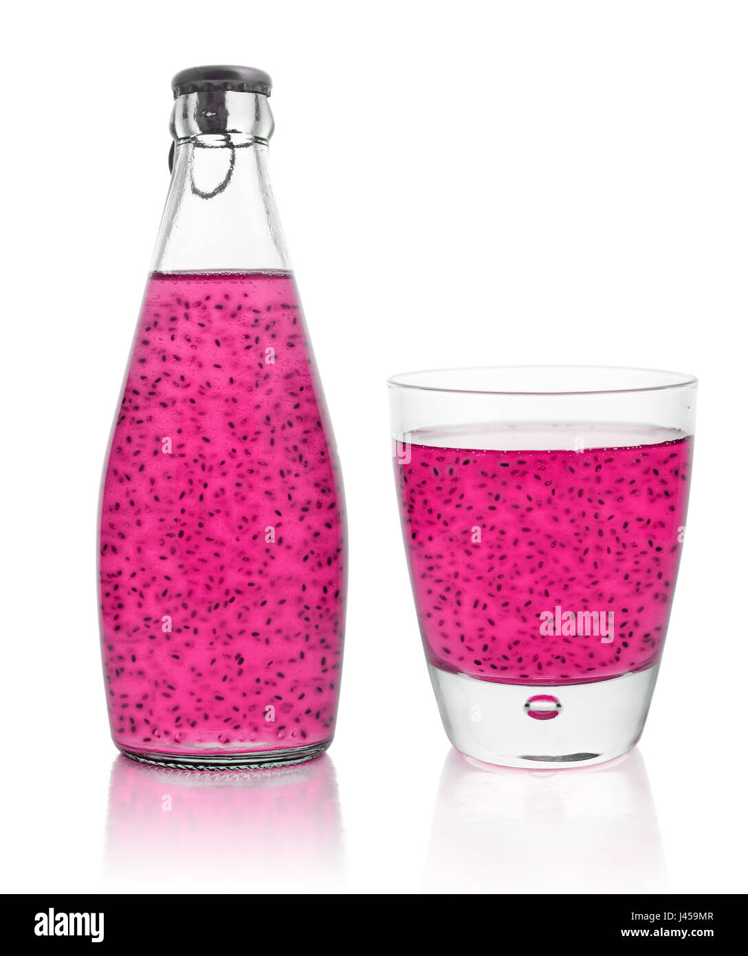 Pink Basil Pink Basil Seed Drink in glass Bottle isolated on white background ...