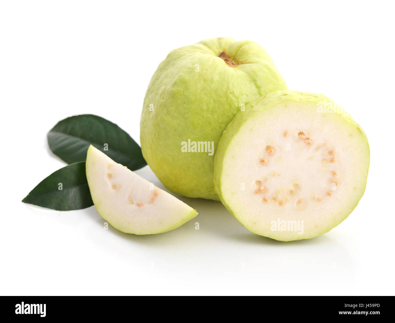 Guava Riped Fresh ripe Guavas with leaves isolated on white background Stock Photo ...