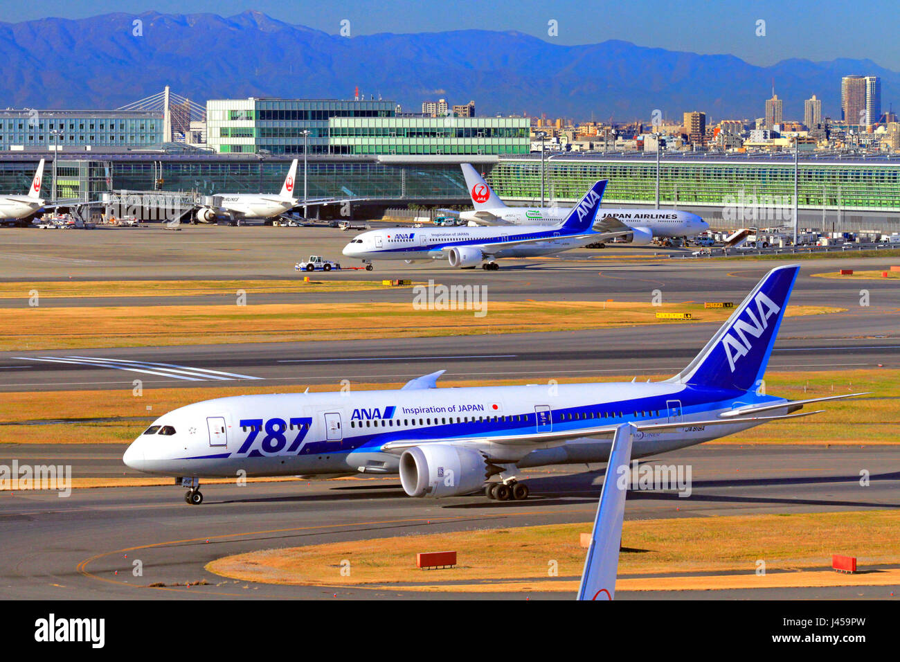 ANA Boeing 787 taxiing at Haneda Airport Tokyo Japan Stock Photo