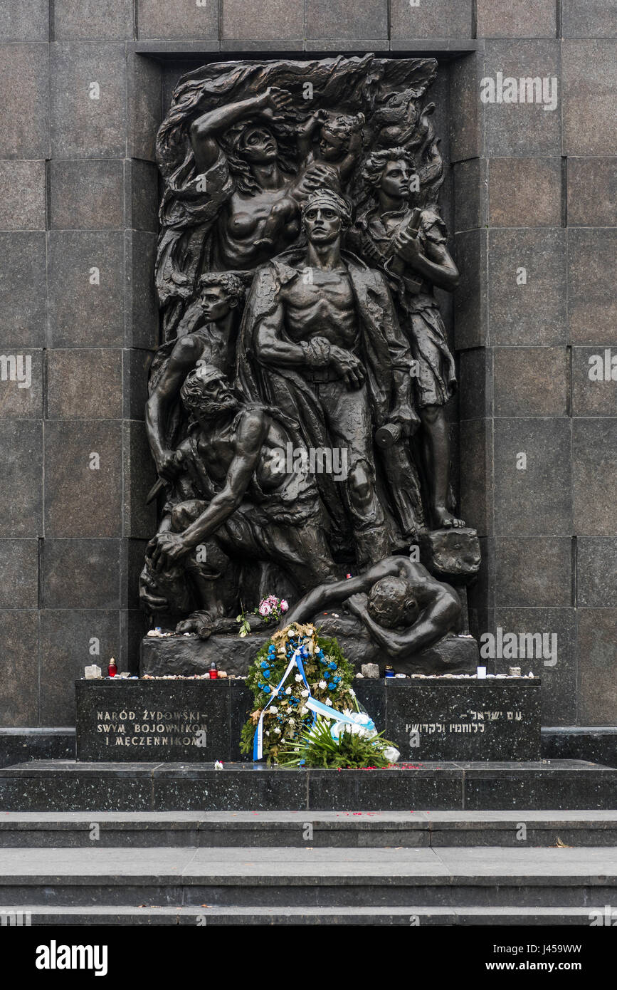 The Ghetto Heroes Monument, Warsaw in the area that was formerly a part of the Warsaw Ghetto where the first armed clash took place. Stock Photo