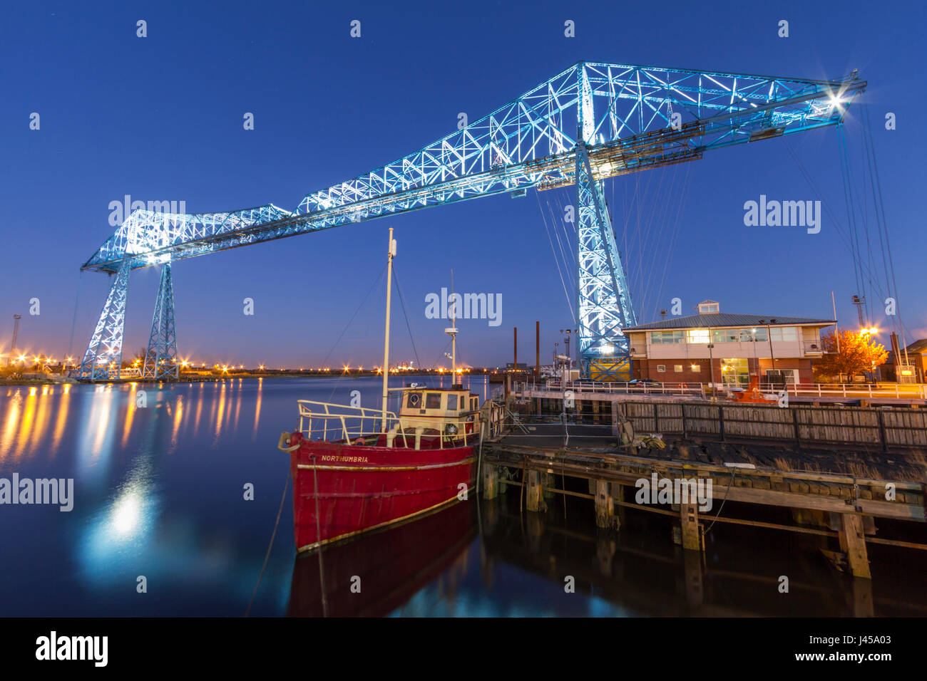 The Transporter Bridge, an Edwardian engineering project across the River Tees, Middlesbrough, England Stock Photo