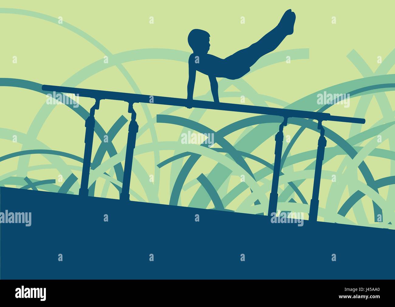Gymnastics parallel bars exercise vector abstract background with curved lines Stock Vector