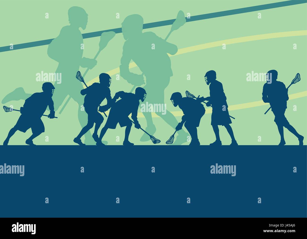 Lacrosse player in protective gear teamwork sport vector background